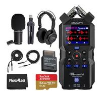 Zoom H4essential - Práctico paquete de grabadora con micrófono Zoom ZDM-1 Podcast con auriculares, parabrisas, cable XLR y soporte de mesa, adaptador Bluetooth Zoom BTA-1, tarjeta de memoria microSDXC