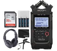 Zoom H4n Pro Grabadora portátil de 4 entradas/4 pistas con cápsula de micrófono X/Y integrada (negro) + auriculares estéreo sobre la oreja + tarjeta de memoria de 32 GB + trípode de mesa + 4 pilas AA