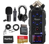 Zoom H6essential - Práctico paquete de grabadora con micrófono Zoom ZDM-1 Podcast con auriculares, parabrisas, cable XLR y soporte de mesa, adaptador Bluetooth Zoom BTA-1 y tarjeta de memoria