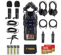 Zoom H6studio - Práctico paquete de grabadora con 2 paquetes de micrófonos ZDM-1 para podcast, auriculares, soportes de mesa, cables XLR, parabrisas, tarjetas de memoria, baterías y accesorios