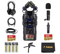 Zoom H6studio - Práctico paquete de grabadora con paquetes de micrófono ZDM-1 Podcast, auriculares, soportes de mesa, cables XLR, parabrisas, 2 tarjetas de memoria, baterías y accesorios