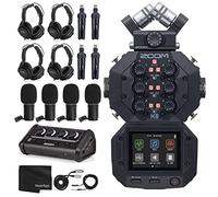 Zoom H8 - Grabadora práctica de ocho pistas para podcasting, música, grabación de campo + 4 micrófonos de podcast Zoom ZDM-1 + 4 auriculares + 4 parabrisas + 4 soportes + amplificador de auriculares