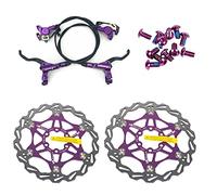Zoom - Juego de frenos de disco hidráulicos para bicicleta de montaña, juego delantero y trasero con rotor de disco flotante de 160 mm y pernos de color (morado)