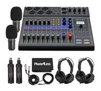 Zoom LiveTrak L-8 Mezclador digital portátil de 8 canales y grabadora multipista + 2 micrófonos Zoom ZDM-1 con auriculares, parabrisas y soportes + paño de limpieza - Paquete de podcasting para 2 personas