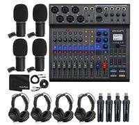 Zoom LiveTrak L-8 Mezclador digital portátil de 8 canales y grabadora multipista + 4 micrófonos Zoom ZDM-1 con auriculares, parabrisas y soportes + paño de limpieza, paquete de podcasting para 4