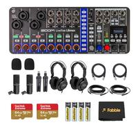 Zoom LiveTrak L6max - Paquete de mezclador/grabadora digital con 2 micrófonos ZDM-1 Podcast, auriculares, soporte de micrófono, cable XLR, parabrisas, baterías, tarjetas MicroSD