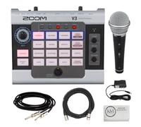 Zoom Paquete de procesador vocal V3 con micrófono cardioide de mano + cable XLR de 20 pies + cable de instrumento de 18 pies + fuente de alimentación de 9 V (6 artículos)