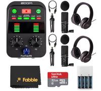 Zoom PodTrak P2 - Paquete con 2 micrófonos ZUM-2, 2 auriculares ZHP-2, 2 soportes de trípode, soportes, parabrisas, cables USB-C, tarjeta microSDHC de 32 GB y kit de batería AA con cargador