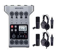 Zoom PodTrak P4 - Grabadora de podcast multipista portátil con 2 paquetes de podcast Zoom ZDM-1
