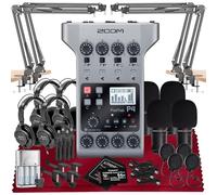 Zoom PodTrak P4 - Grabadora de Podcast portátil multipista, Interfaz de Audio con 4 entradas de micrófono, 4 Salidas de Auriculares con SD de 64 GB, Paquete de micrófono Podcast con Zoom 4X, Juego de