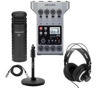 Zoom PodTrak P4 Grabadora de podcasts, paquete con micrófono de estudio, auriculares, cable