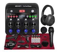 Zoom PodTrak P4next Grabadora de podcast, grabación de audio multipista portátil con 4 entradas de micrófono, incluye micrófono de mano, auriculares, soporte de micrófono, filtro pop de cuello de