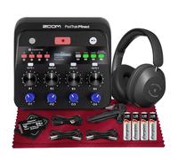 Zoom PodTrak P4next Grabadora de podcast, grabación de audio multipista portátil con 4 entradas de micrófono, incluye MicroSD de 64 GB, cable XLR, auriculares, trípode de mesa para entrevistas y