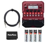 Zoom Procesador multiefectos de guitarra B1 FOUR + Premium Max AA (paquete de 4) + cable de instrumento, 10 pies.