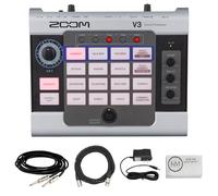 Zoom V3 - Procesador vocal con cable XLR de 20 pies + cable de instrumento de 18 pies + fuente de alimentación de 9 V + paño (5 artículos)