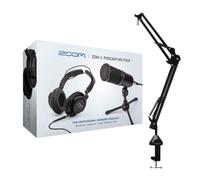 Zoom ZDM-1 - Paquete de micrófono para podcast para 2 personas con auriculares, paquete de cables de micrófono y soporte de micrófono de brazo de brazo (2 artículos)