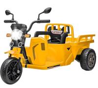 ZoomBuggy Triciclo Eléctrico 12 V para Niños con Plataforma de Remolque, Moto Eléctrica de 3 Ruedas con Mando a Distancia, Música, Bluetooth, Retrovisores y Faros, para Niños 3+ Años, Amarillo