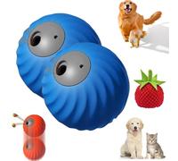 Zoomie Buddy 2.0, 2 in 1 Interactive Dog Balls ＆ Pet Feeder, Dog Track Food Leaking Ball, USB Rechargeable,Two Modes,for Small/Medium Dogs, with Fruit Plush Cover (2-PCS Blue,Tomato)