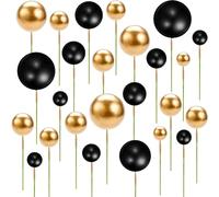 ZOOMPIL 108pcs Bolas Cake Topper, Mini Bola de Espuma para Tartas, Uego de Bolas para Decoración de Tartas, Adorno para Magdalenas, para Tartas DIY para decoración de Fiesta de cumpleaños (Oro Negro)