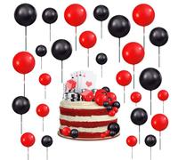ZOOMPIL Bolas Cake Topper, 108pcs Mini Bola de Espuma para Tartas, Uego de Bolas para Decoración de Tartas, Adorno para Magdalenas, para Tartas DIY para decoración de Fiesta de cumpleaños (negro rojo)