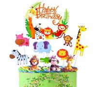 ZOOMPIL Decoración Tarta Animales, 11 Piezas, Adorno Pastel Cumpleaños Animales, Colores Brillantes, para Niños y Baby Shower