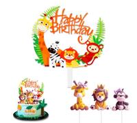 ZOOMPIL Decoracion Tarta Animales, Adorno Pastel Cumpleaños Animales, 4 Piezas Decoraciones para Tartas de la Selva, para Niños Ducha de Bebé Fiesta de Cumpleaños