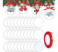 ZOOMPIL Disco Acrílico Redondo de Navidad, Adorno navideño de Disco Transparente con Cinta Decoración de Chuchería de Árbol de Navidad para DIY Adornos Navideños