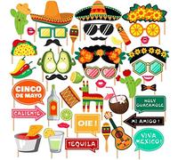 ZOOMPIL Fiesta Mexicana Photo Booth Props, 44 Piezas Mexican Carnival Party Suministros de decoración, para May Day Selfie Party Supplies Fiesta Photo Decoration