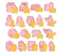 ZOOMPIL Juego de cortadores de galletas Eid Mubarak, juego de cortadores de galletas 3D Eid Mubarak 18 piezas, linterna de mezquita, camello, estrella, luna, estrella islámica