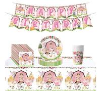 ZOOMPIL Juego de vajilla de fiesta animal granja, 42 unidades, color rosa, para granero, animales, temática bebé, cumpleaños, fiestas, para 10 invitados