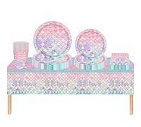 ZOOMPIL Juego de Vajilla para Fiesta de Sirena, 69 Piezas Vajilla de Cumpleaños de Sirena, con Platos de Papel, Mantel, Vasos, Servilletas para Cumpleaños Infantiles y Baby Shower, 16 Invitados