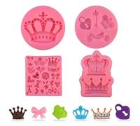 ZOOMPIL Molde de Silicona de Corona, Molde de silicona de forma de corona, Molde de decoración para hornear 3D, silicona para decoración de tartas de cumpleaños, 4 Piezas