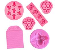 ZOOMPIL Molde de Silicona en Forma Panal, 6 Piezas Abejas y Flor Moldes para Fondant, para Decorar Pasteles Chocolates Dulces Elaboración Jabones Artesanales