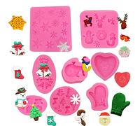 ZOOMPIL Molde de silicona para decoración de tartas de cumpleaños (8 unidades), diseño de árboles de Navidad, renos, trineos, calcetines y campanas, silicona para decoración de tartas de cumpleaños
