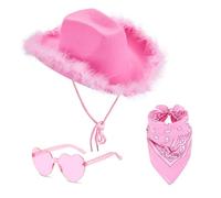 ZOOMPIL Sombrero Vaquero Rosa para Mujer con Gafas y Bandana, para Despedida de Soltera, Disfraces de Halloween