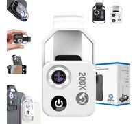 Zoomzip, Accesorio de cámara de microscopio Digital de Bolsillo portátil 200x, microscopio de teléfono móvil, Lente CPL con Equipada/luz LED, Adecuado para teléfonos(White)