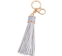 ZOONAI Llavero de cuero con borlas para mujer, llavero circular para coche, bolsa de regalo, hebilla para colgar, plata, talla única