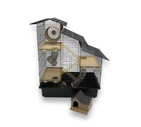 ZooPaul Jaula para hámster XXL con accesorios, color negro y beige, ratón, jaula para roedores, castillo, escalera, sistema túnel