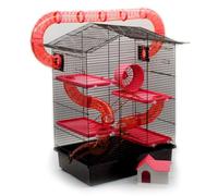 ZooPaul Jaula para roedores XXL para hámster, color negro y beige, para ratón, sistema de túnel, accesorios (rojo)