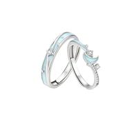 ZOOPH Eternal star-moon lover Anillos Conjuntos a juego Círculo for nudillos Plata de ley S925 Cubic-Zirconia Star Moda ajustable for pareja Mujer Joyería(Men)