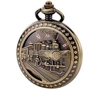 ZOOPH Reloj de Bolsillo clásico, Reloj con Cadena Reloj de Bolsillo Antiguo for Hombre Esqueleto Mecánico Caja de Bronce Hueca Tren de Vapor 3D Números Romanos (Color: Plata)(Bronze)