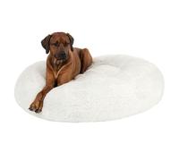 ZOOPLUS Cama original para perros, con copos viscoelásticos, muy suave y acogedora, protector para perros, lavable con cremallera, color: blanco (diámetro: 90 cm x altura: 20 cm)