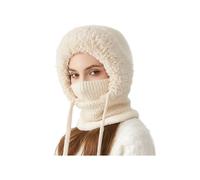 ZOOWMRALK Knitted hat scarf,Hat, and Scarf Set for Winter Hats with Face Guard, Adjustable Straps, Windproof Hooded Design(Beige)