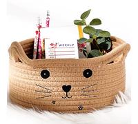 Zopeal Cesta de almacenamiento para gatos, organizador tejido con orejas, decorativo, para mascotas, bonito cubo de cuerda de algodón para regalo, contenedor de juguetes para gatos, perros, habitación