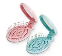 ZOPJUMA 2PCS Cepillo de pelo de viaje con espejo, plegable, de bolsillo, mini cepillo de masaje de viaje, cepillo de pelo compacto, herramienta de peinado del cabello