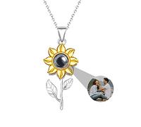 Zopmopae Collar de proyección de fotos personalizado Collar de foto de girasol personalizado con imagen en el interior Collar de proyección de plata esterlina para mujeres niñas esposa mamá