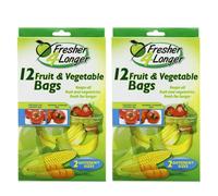 Zopper 2 x 12 bolsas de frutas y verduras listas para usar, bolsas de almacenamiento de alimentos naturales listas para usar, se mantienen frescas durante más tiempo, ideales para el hogar y la cocina