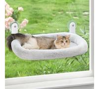 Zoratoo Percha para ventana de gato, hamaca inalámbrica para gatos con funda de cama acogedora para gatos de interior, marco de metal duradero con 4 ventosas para gatos grandes (cama acolchada - gris)