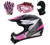 Zorax ZOR-X19 Rosa L (53-54cm) Predator Kids Moto Motocross MX Casco & Guantes L (7cm) & Gafas & Pasamontañas ECE 2206