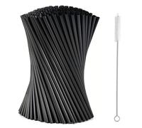 ZoraYorce 100 pajitas negras con cepillo para bebidas, tubo de bebida, pajitas de plástico flexible, pajitas de plástico para bodas, fiestas, pajitas